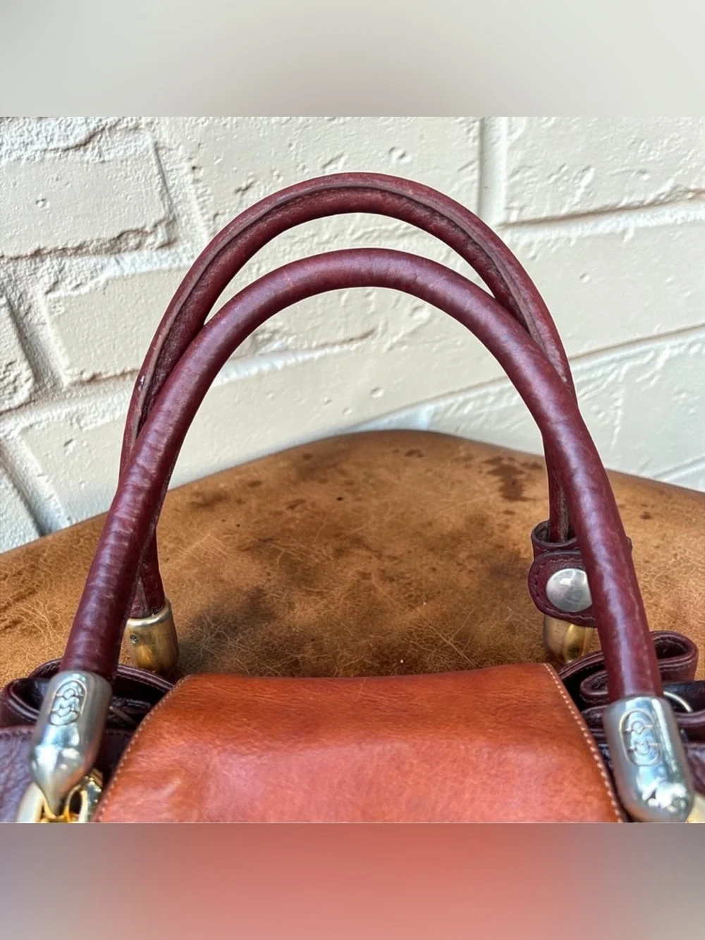 Marino Orlandi Two-Tone Tan & Dark Brown Leather Satchel